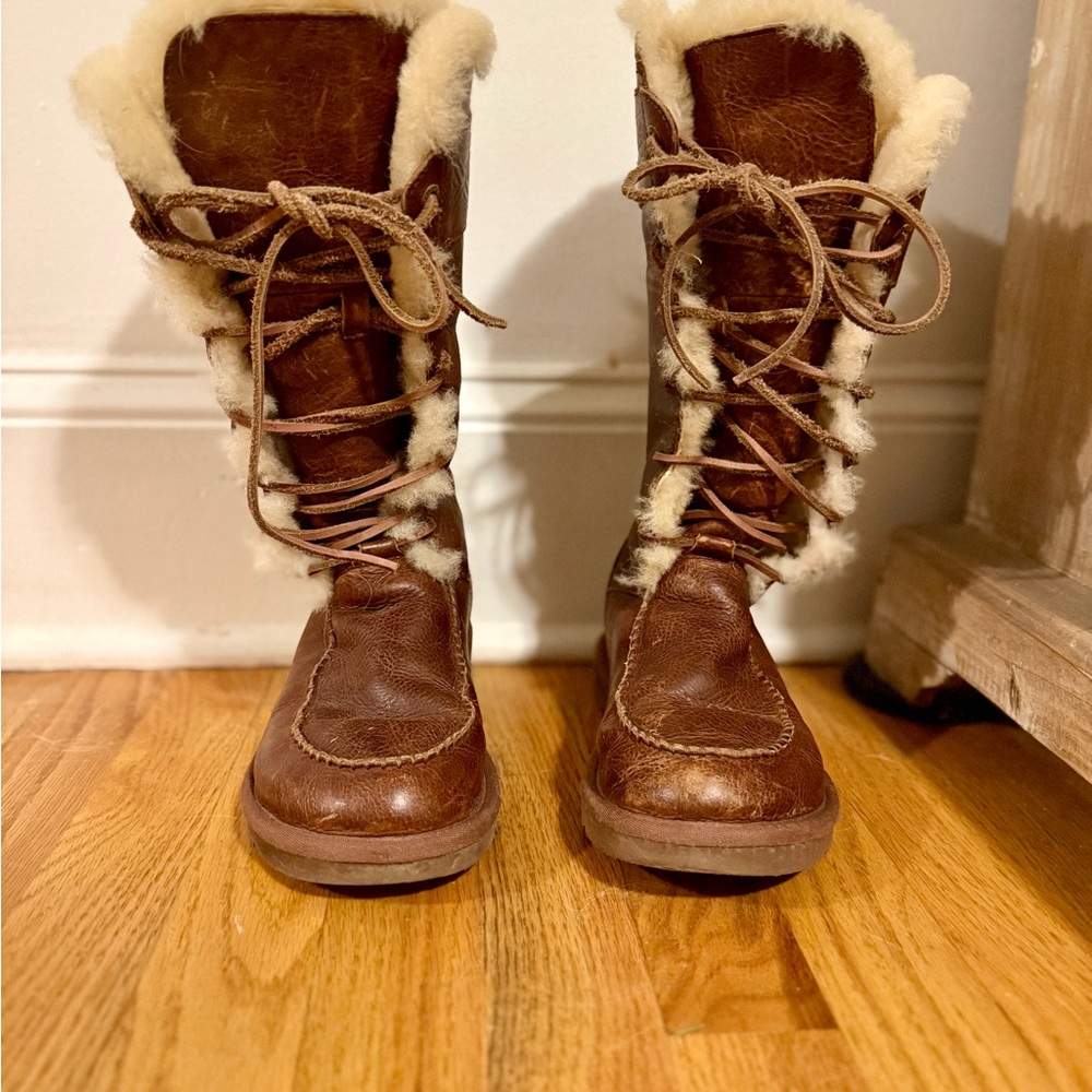 UGG Brown Shearling Lace-Up Boots